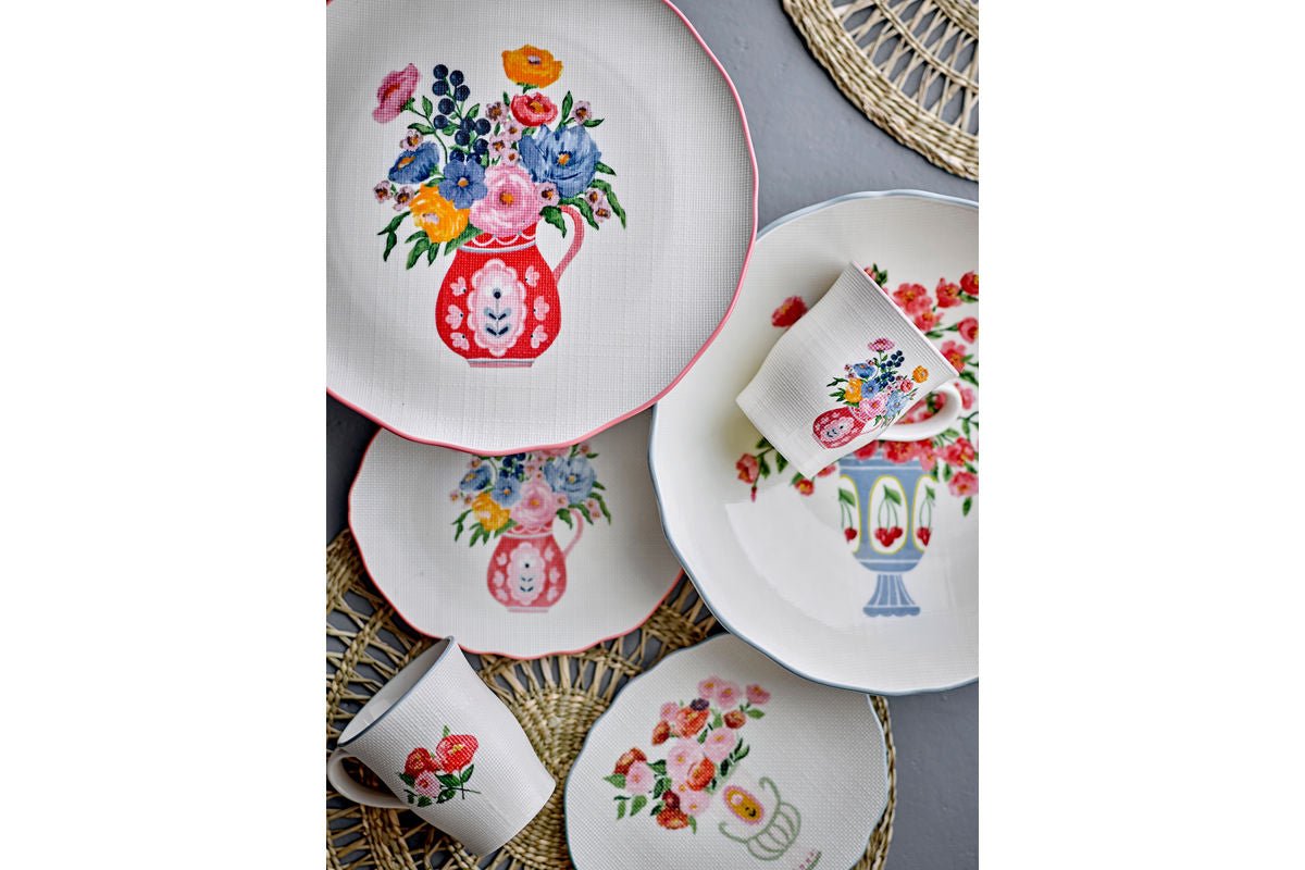 Bowl Avenza – white stoneware with flowers