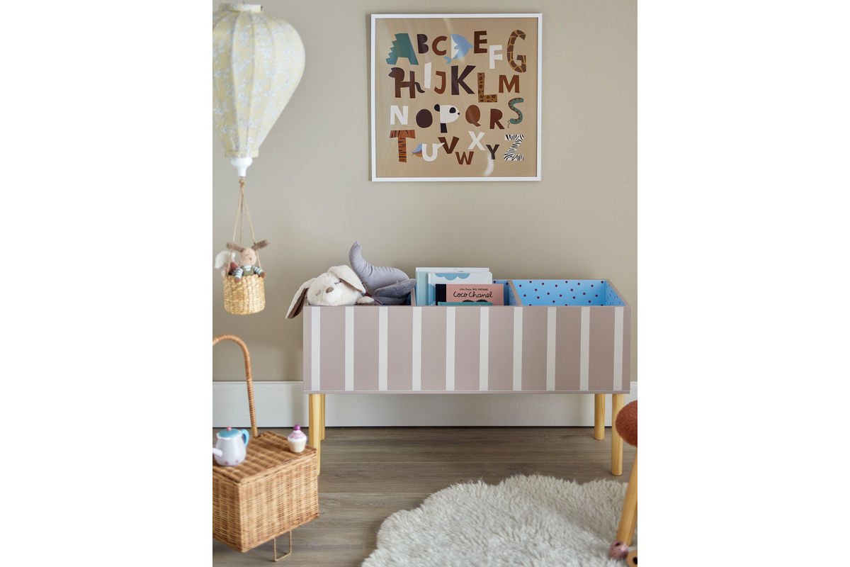 Children's Bookshelf Mila - in Brown with White Stripes for Books & Toys