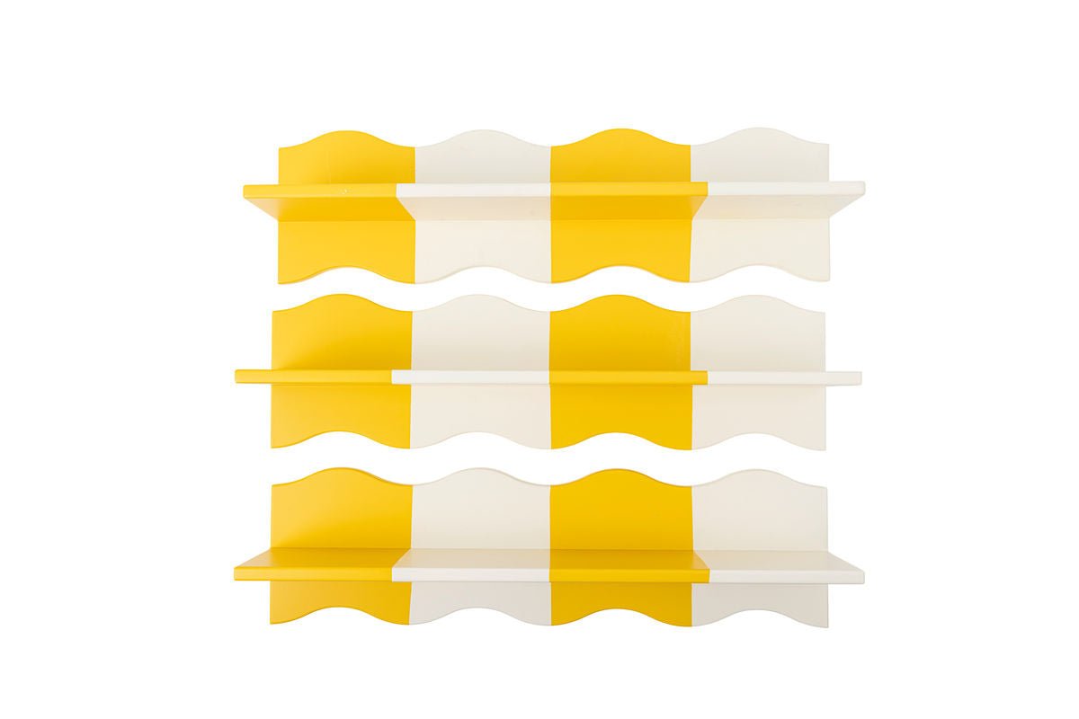 Kinderregal Oslo – Gelbes Wandregal mit gewelltem Karomuster