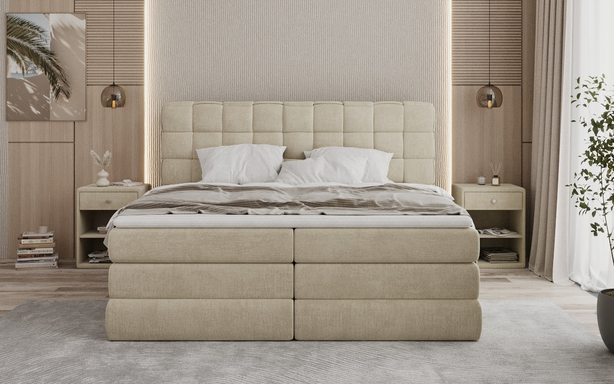 Trama box spring bed with storage in velvet