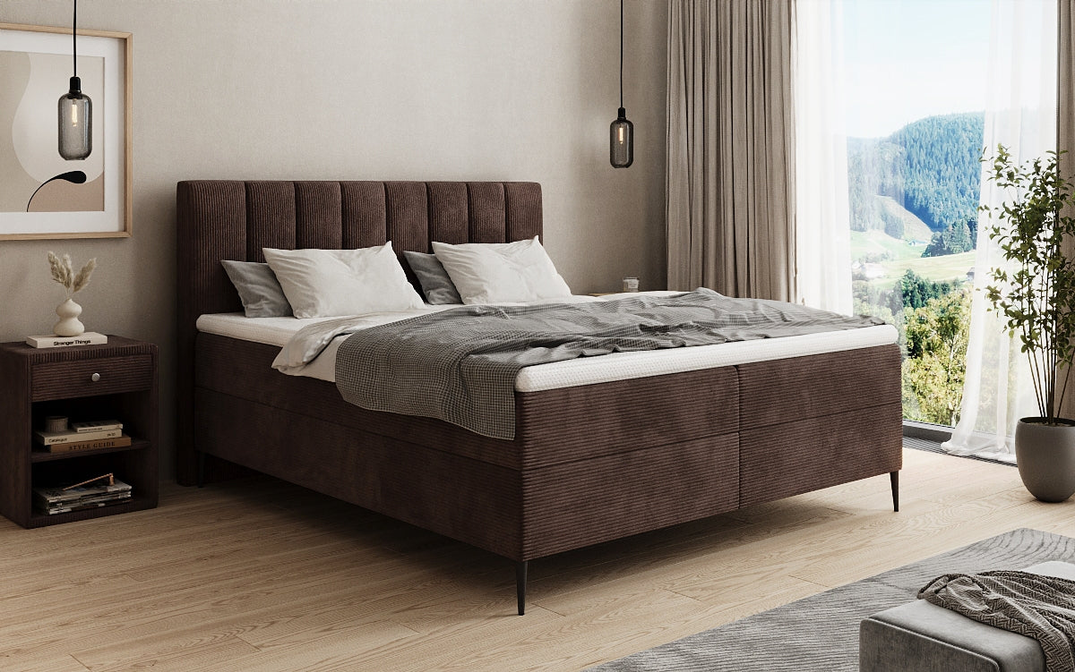 Lucca box spring bed in Corduroy with storage and legs