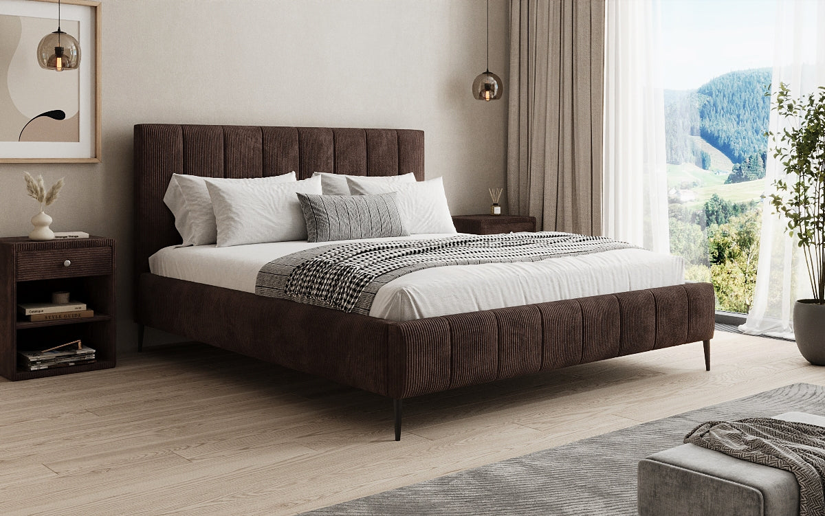Designer upholstered bed Astrid in Corduroy with storage space