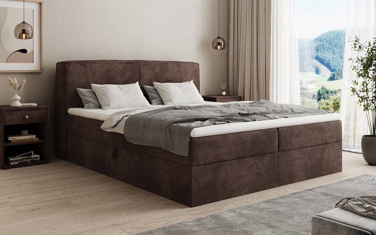 Box spring bed Marea in Corduroy with storage space