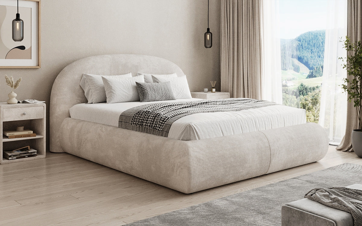 Designer upholstered bed Loop in Corduroy with storage space