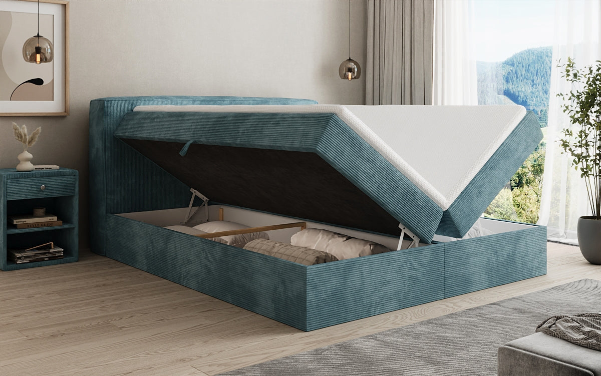 Box spring bed Marea in Corduroy with storage space