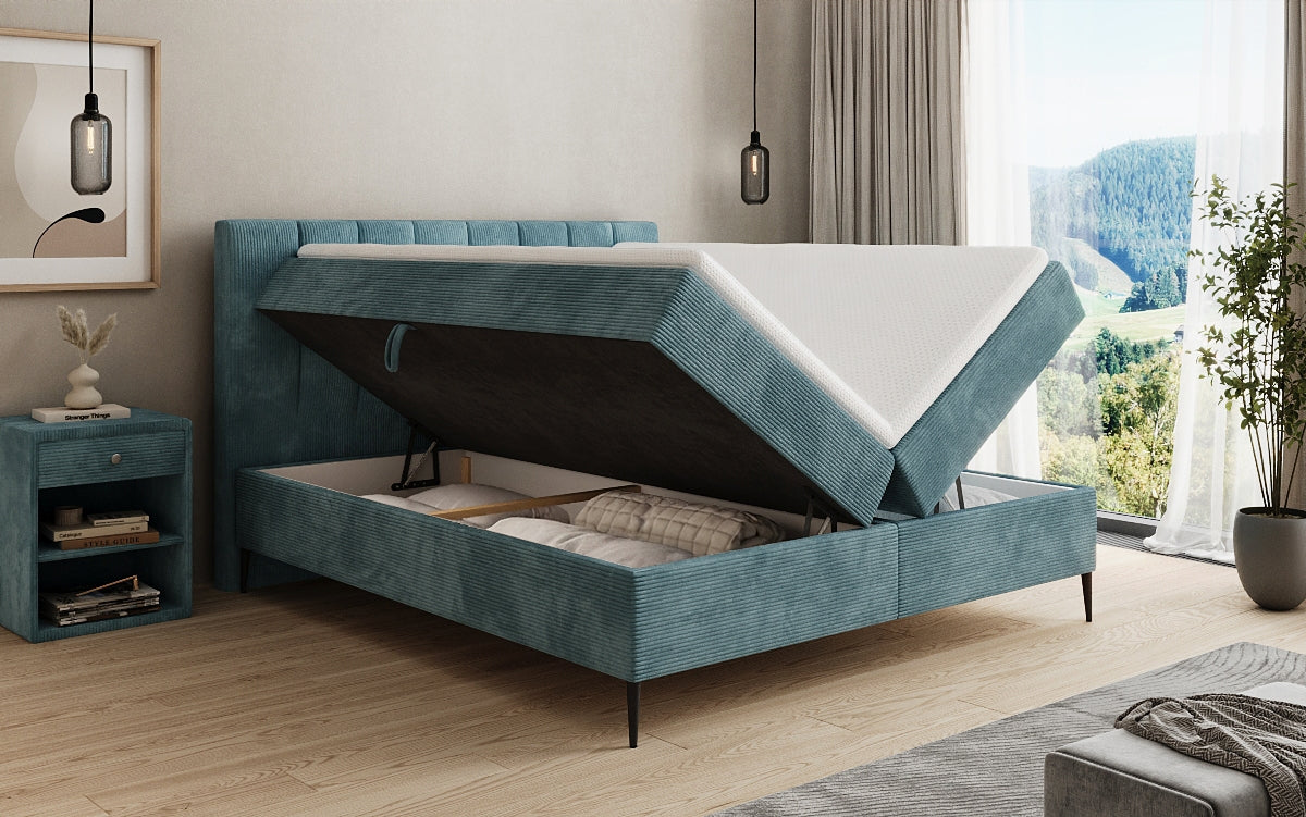 Lucca box spring bed in Corduroy with storage and legs