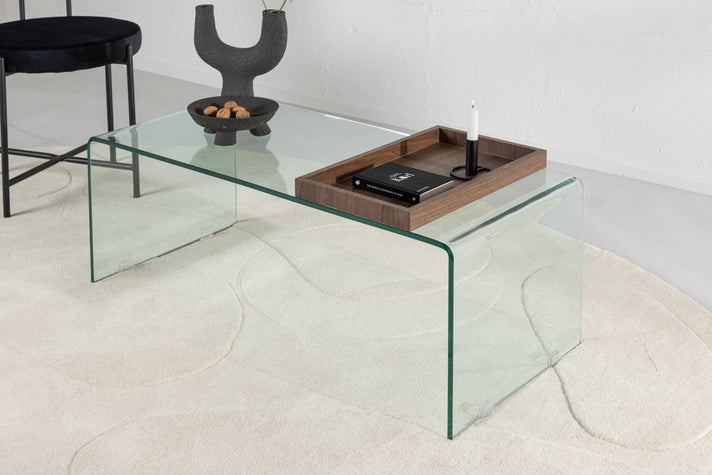 Coffee table Klaro - made of glass with wooden tray