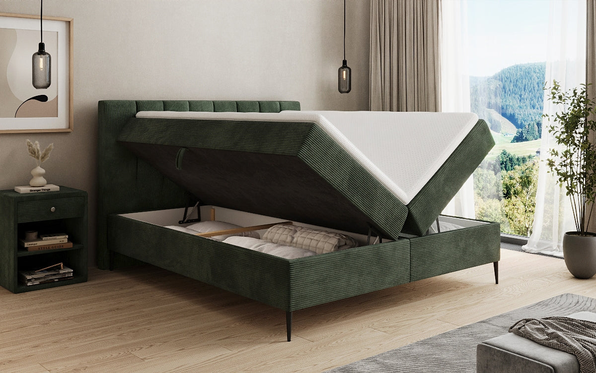 Lucca box spring bed in Corduroy with storage and legs