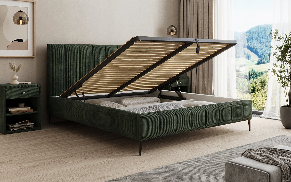 Designer upholstered bed Astrid in Corduroy with storage space