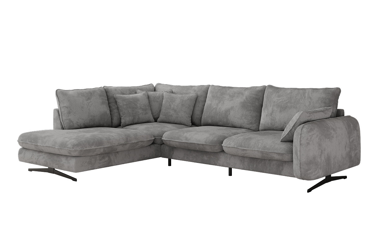 Designer corner sofa Laguna with metal feet in Corduroy