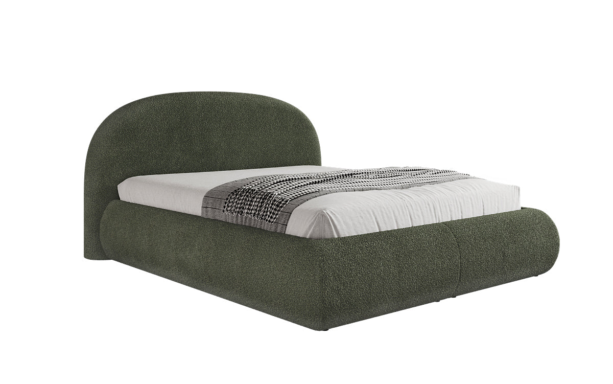 Designer upholstered bed Loop in teddy bouclé with storage space