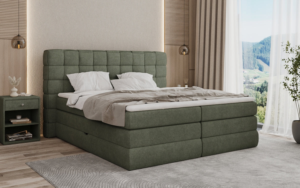 Trama box spring bed with storage in fabric