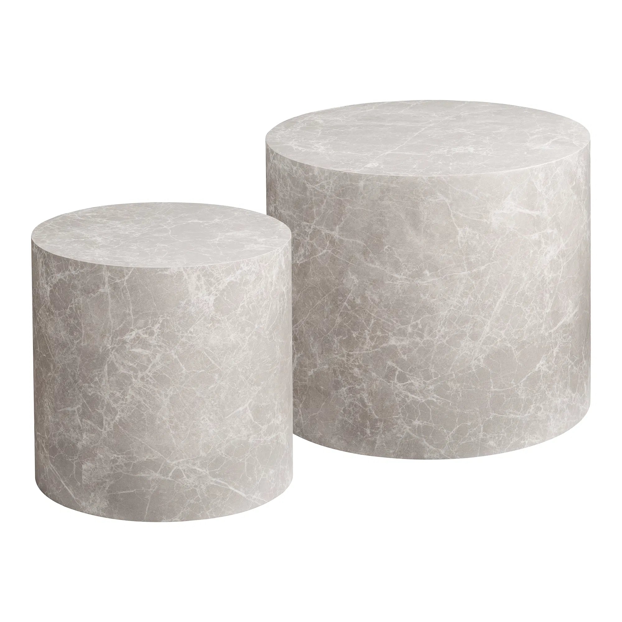 Designer Couchtisch Paris 2er Set Rund in Marmor Optik