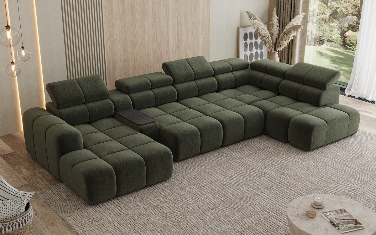 Designer Sofa Wohnlandschaft Mia mit elektrischer Sitzerweiterung in Chenille