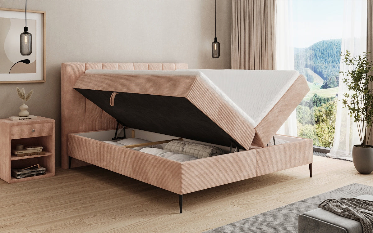 Lucca box spring bed in Corduroy with storage and legs