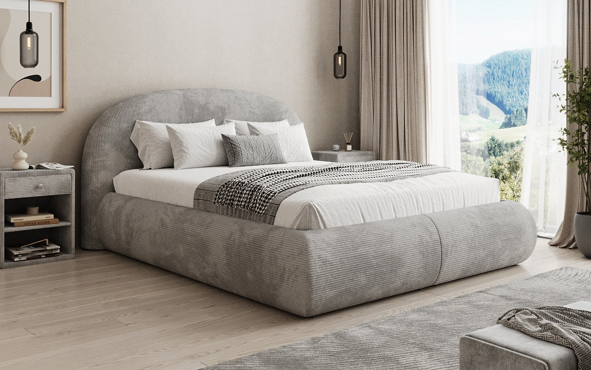 Designer upholstered bed Loop in Corduroy with storage space