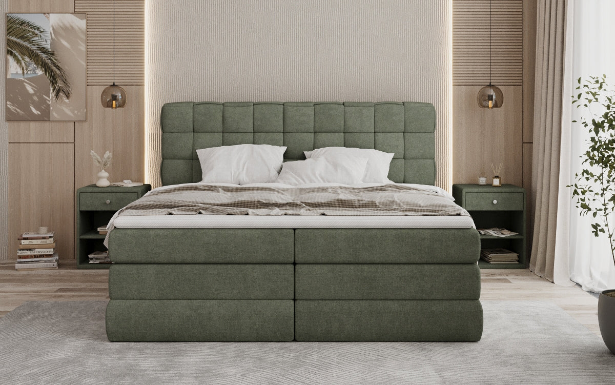 Trama box spring bed with storage in fabric
