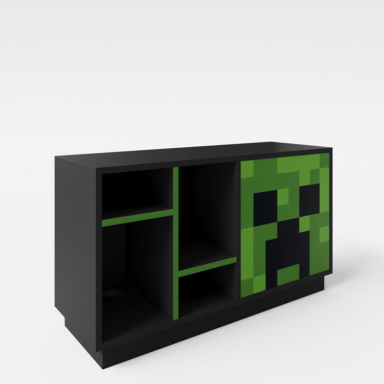 Minecraft TV lowboard "CreeperCube" – with push-open door & open compartments