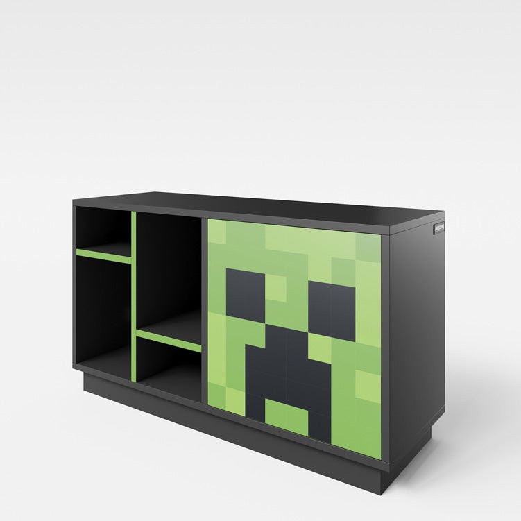 Minecraft TV lowboard "CreeperCube" – with push-open door & open compartments