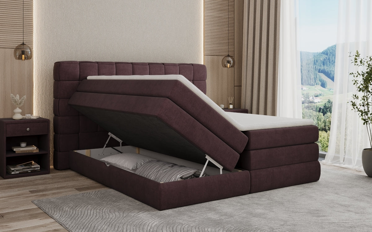 Trama box spring bed with storage in velvet