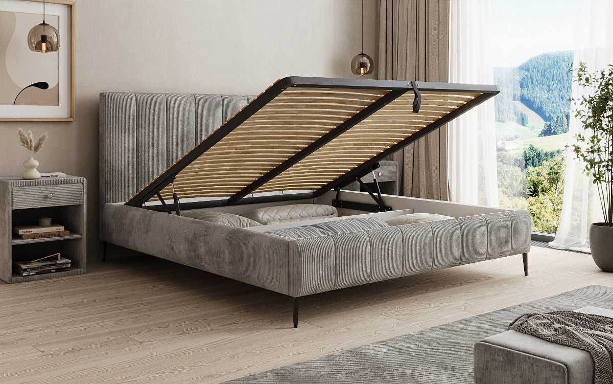 Designer upholstered bed Astrid in Corduroy with storage space