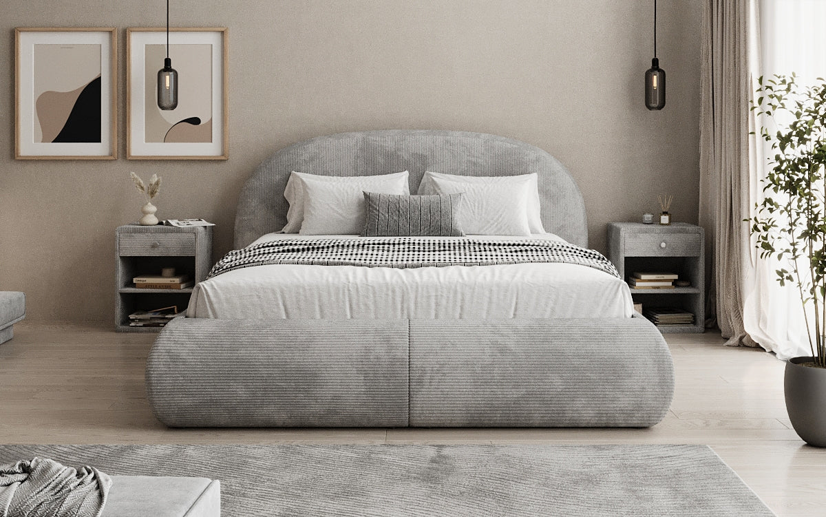 Designer upholstered bed Loop in Corduroy with storage space