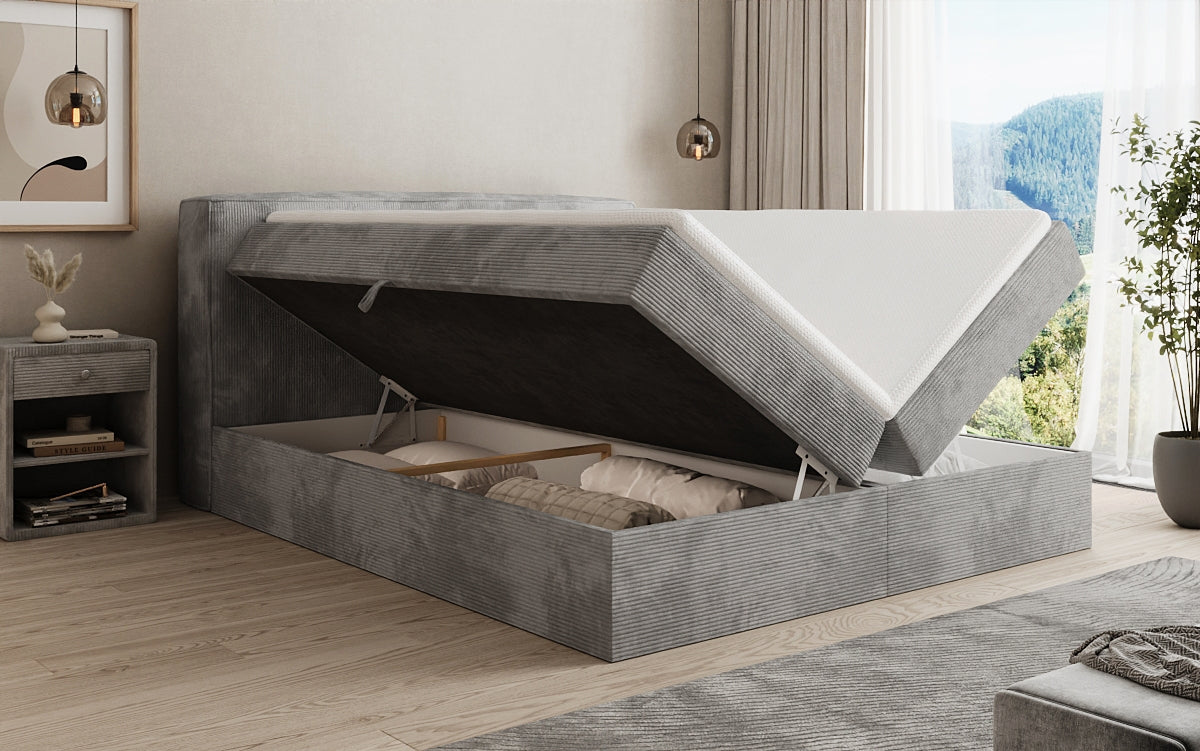 Box spring bed Marea in Corduroy with storage space