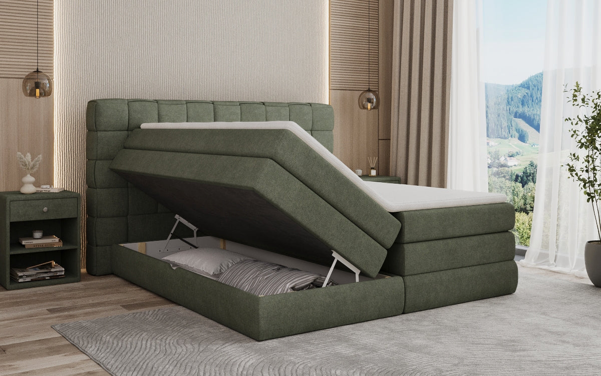 Trama box spring bed with storage in fabric
