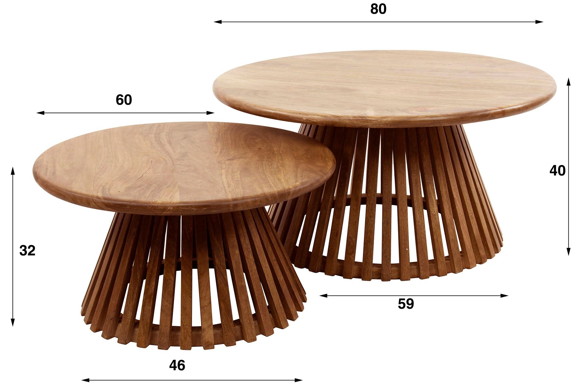 Coffee table Savira - 2-piece set made of mango wood with conical table leg