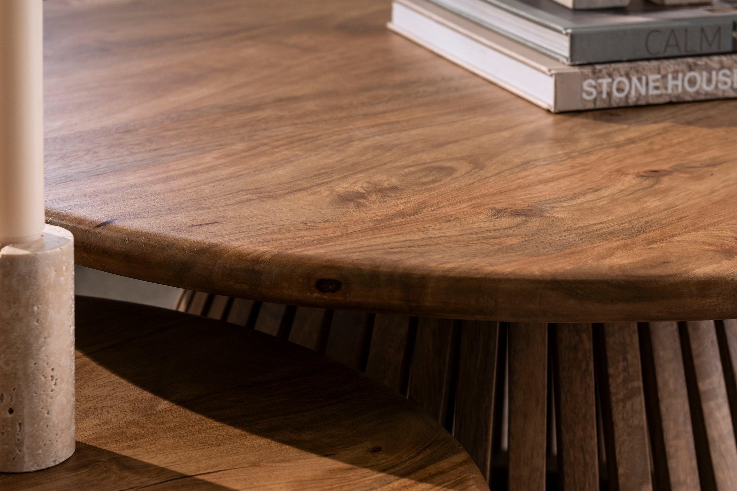 Coffee table Savira - 2-piece set made of mango wood with conical table leg