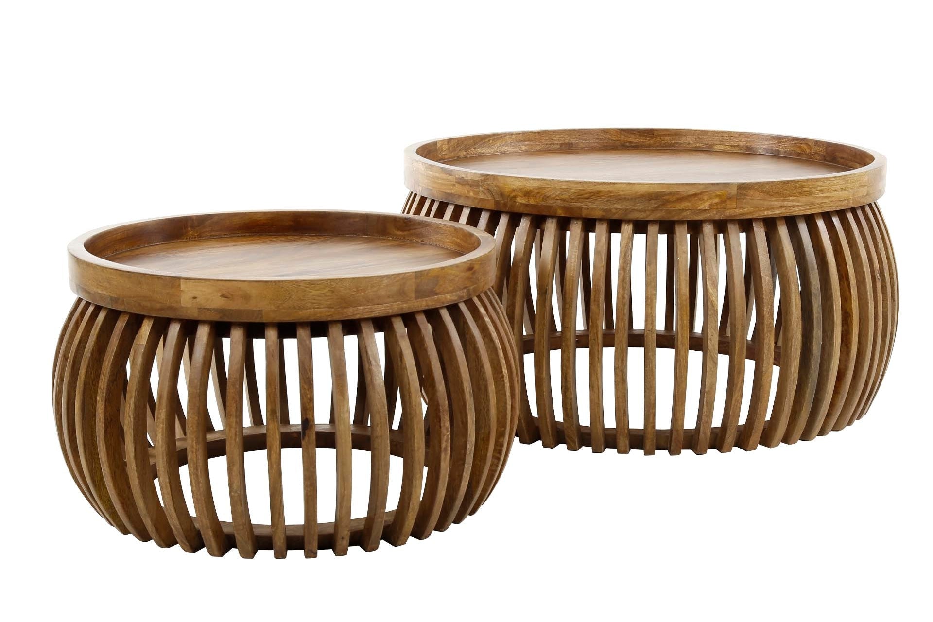 Coffee table Khamar - 2-piece set made of mango wood with bulbous base