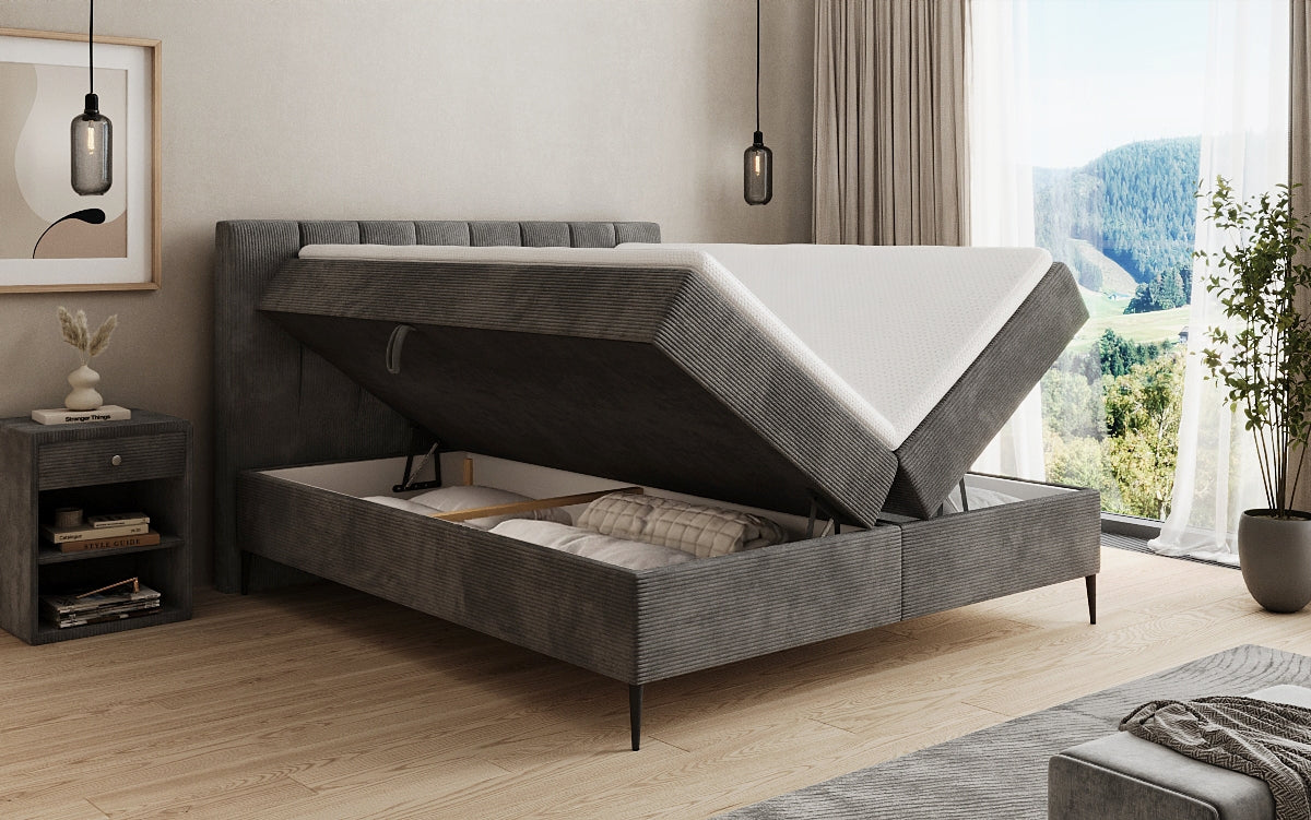Lucca box spring bed in Corduroy with storage and legs