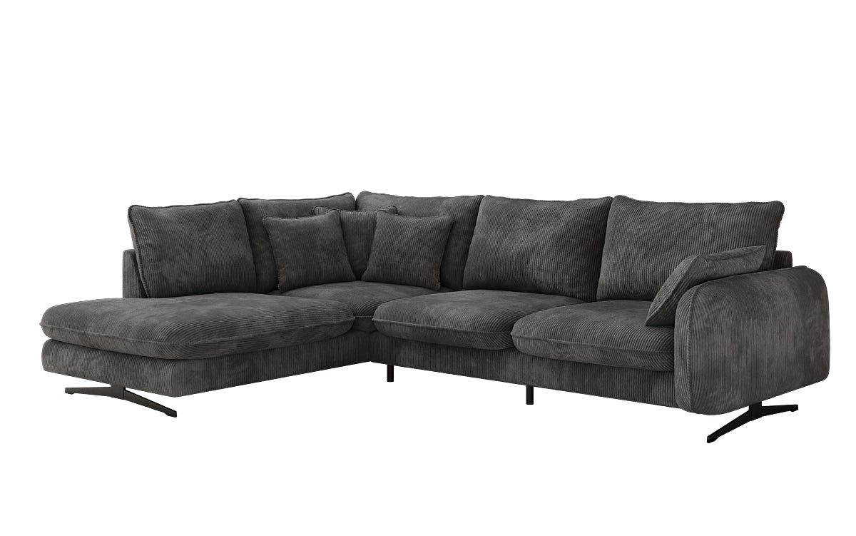 Designer corner sofa Laguna with metal feet in Corduroy