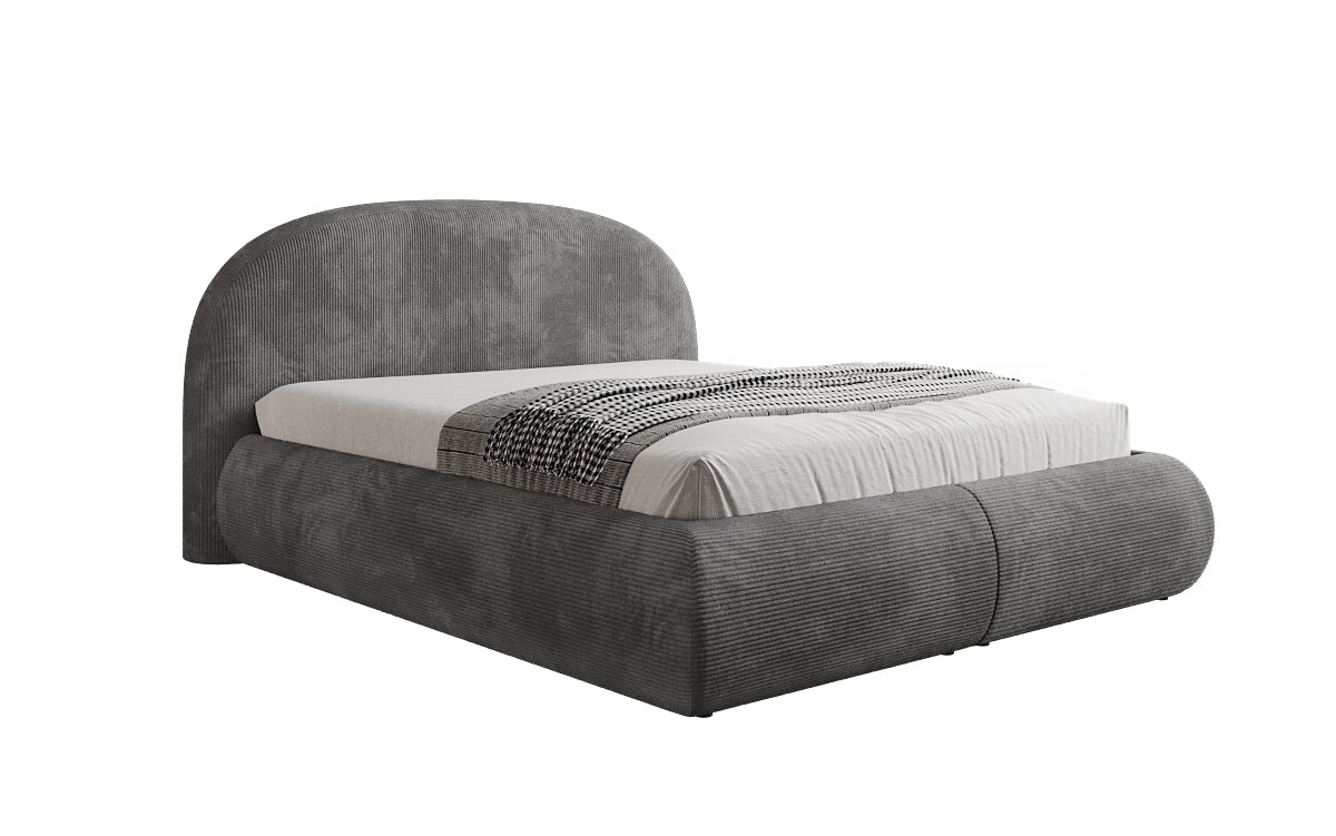 Designer upholstered bed Loop in Corduroy with storage space