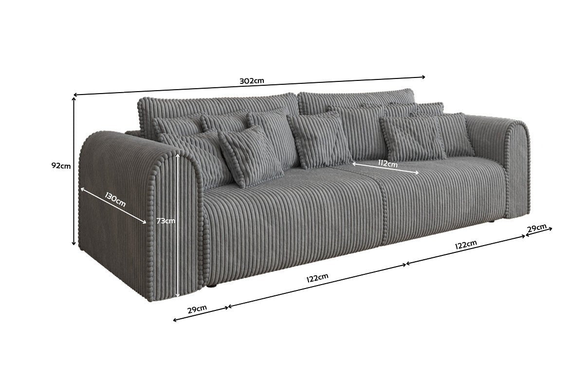 Designer Sofa Big Buddy 3-Seater with Sleeping Function and Storage in Wide Corduroy