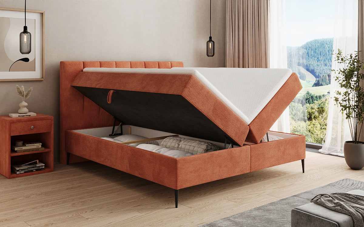 Lucca box spring bed in Corduroy with storage and legs