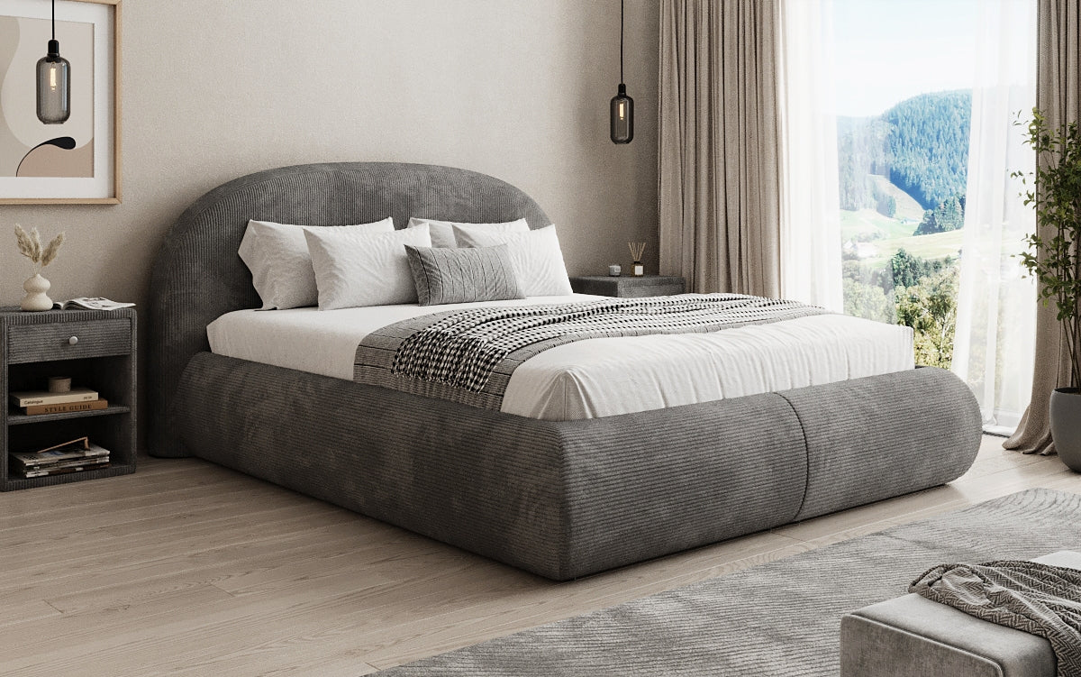 Designer upholstered bed Loop in Corduroy with storage space
