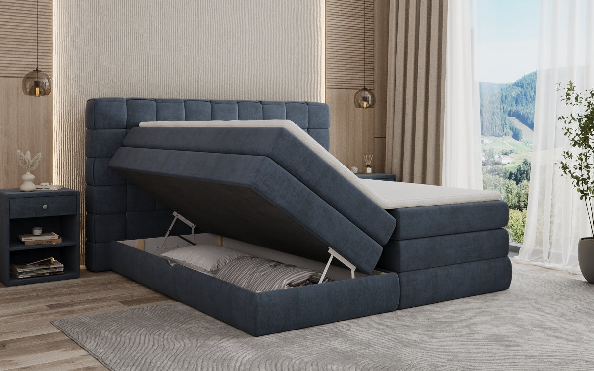 Trama box spring bed with storage in velvet