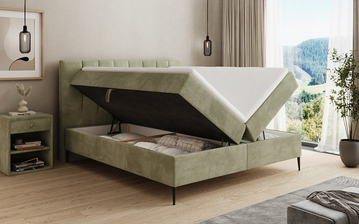Lucca box spring bed in Corduroy with storage and legs