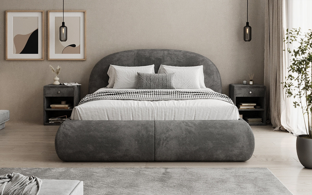 Designer upholstered bed Loop in Corduroy with storage space