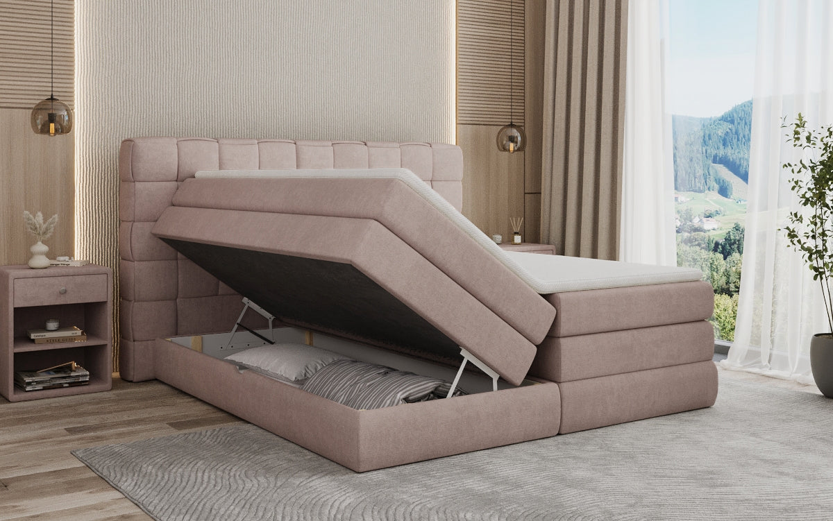 Trama box spring bed with storage in fabric