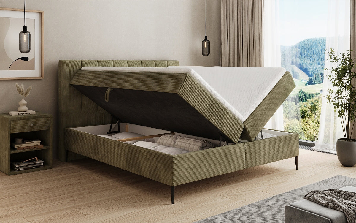 Lucca box spring bed in Corduroy with storage and legs