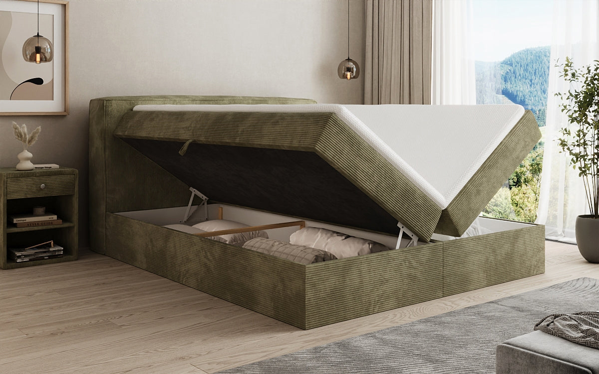 Box spring bed Marea in Corduroy with storage space