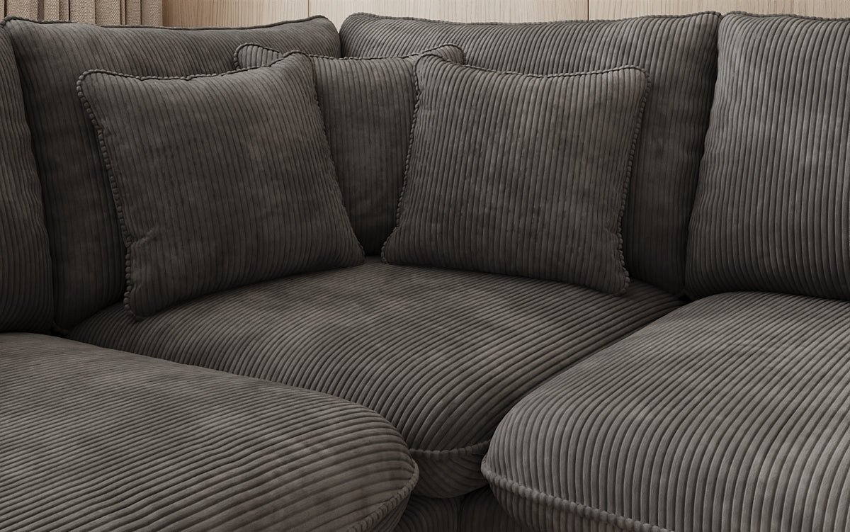 Designer corner sofa Laguna with metal feet in Corduroy