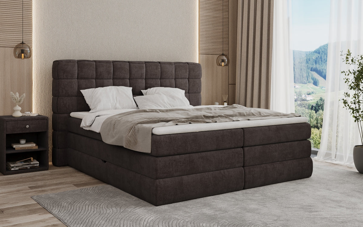 Trama box spring bed with storage in velvet