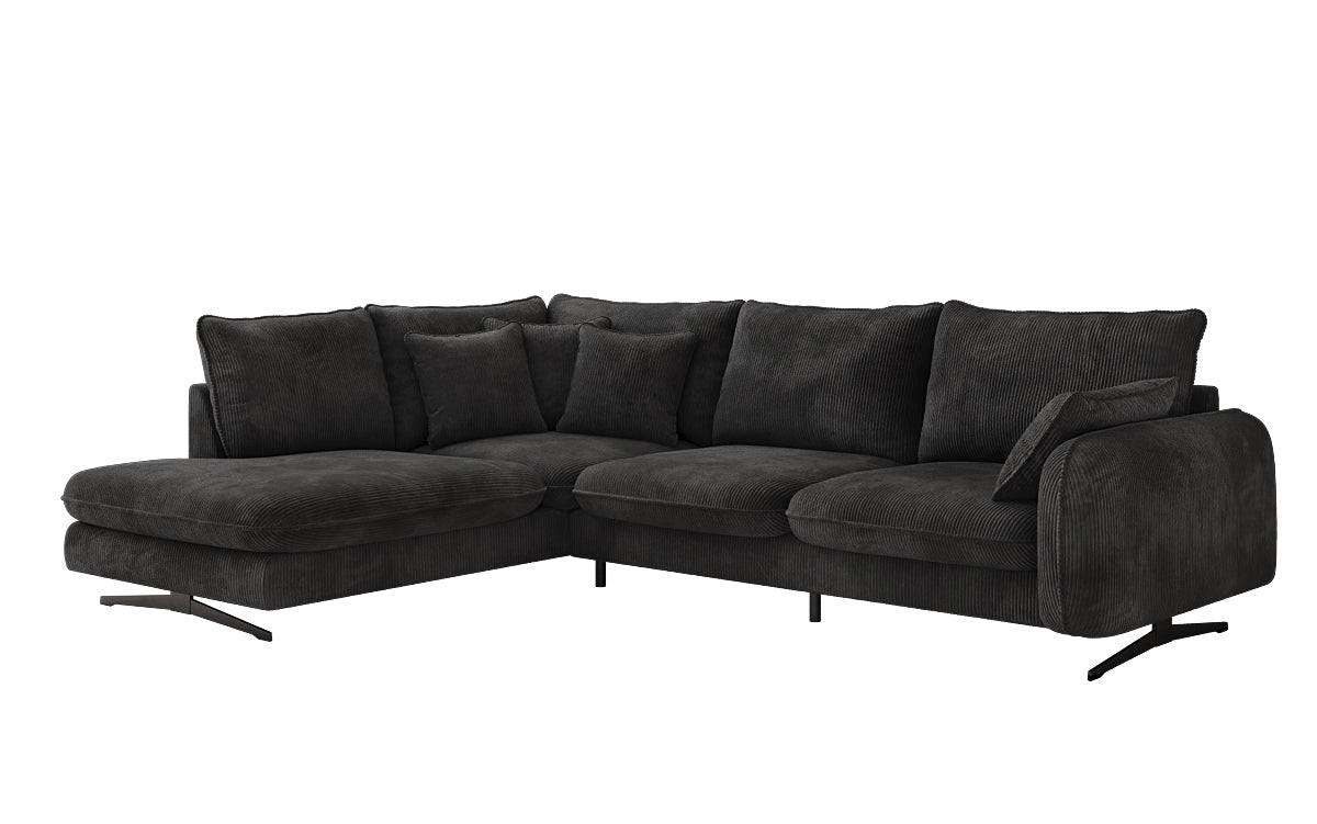 Designer corner sofa Laguna with metal feet in Corduroy