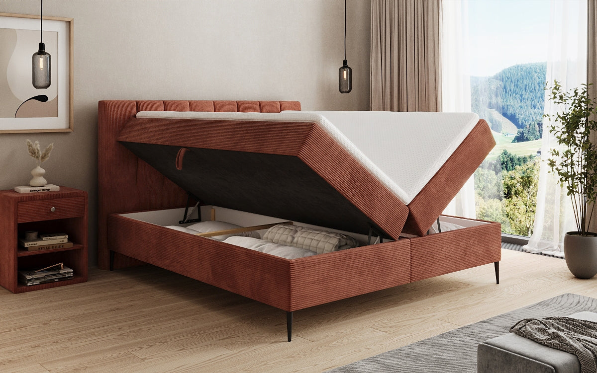 Lucca box spring bed in Corduroy with storage and legs