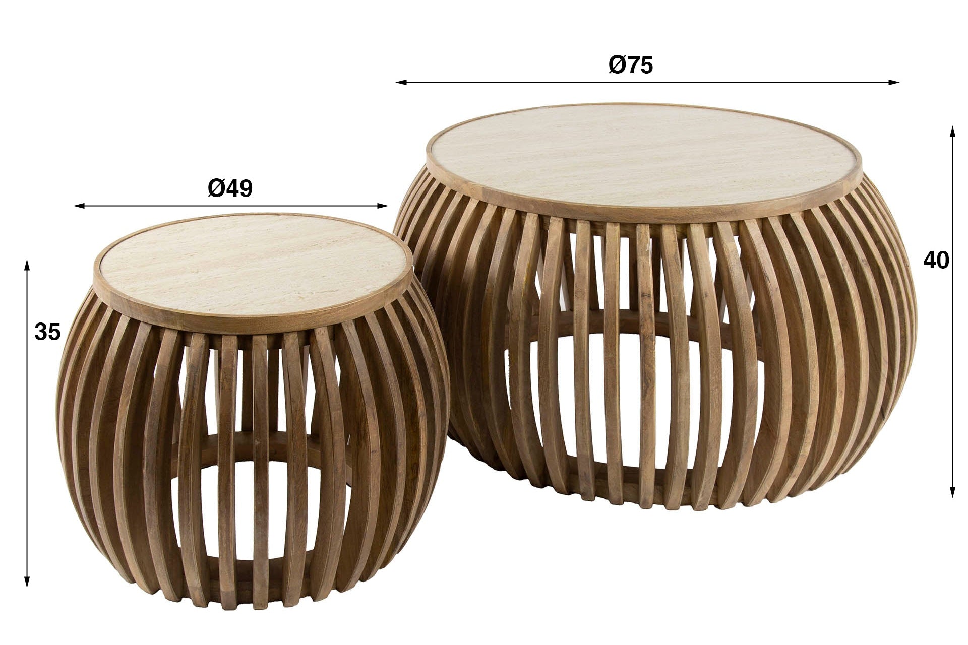 Couchtisch Arida - 2er Set aus Mangoholz mit Keramik-Tischplatte