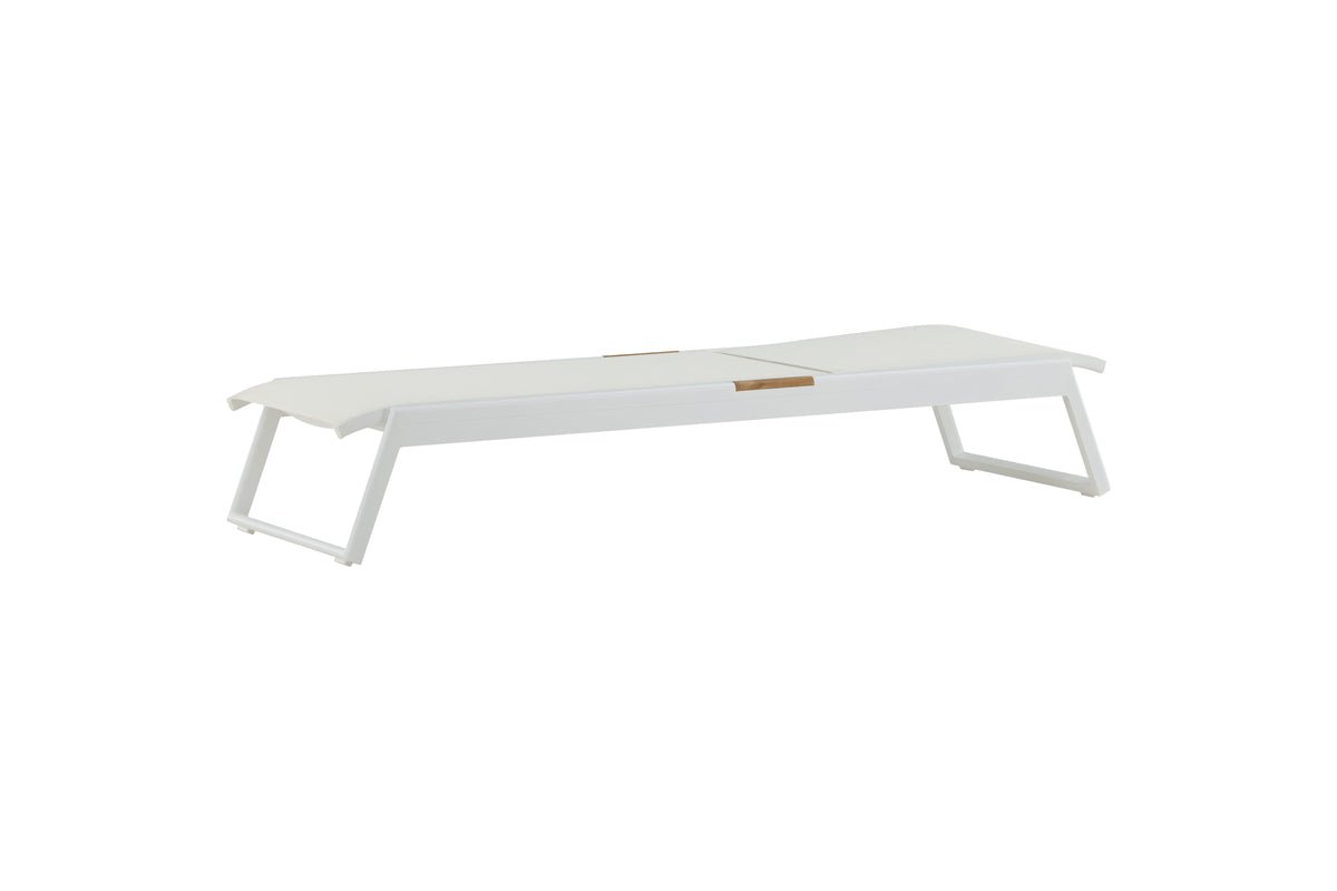 2er Set Sonnenliege Novira - Weiß mit Teakholz-Details