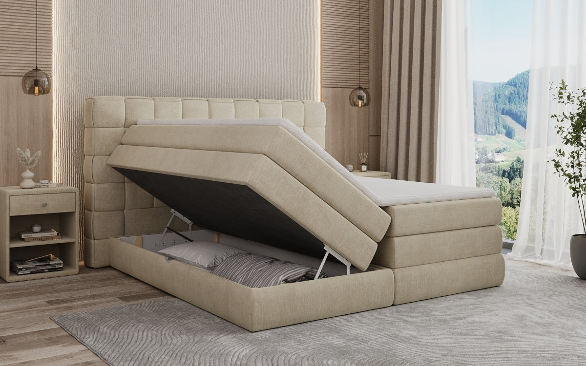 Trama box spring bed with storage in velvet